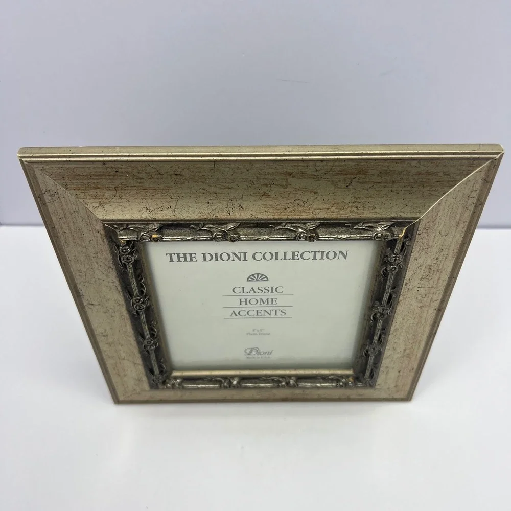 Champagne Silver Square Frame 5x5 Photo Floral Border Ornate Classic Shabby Chic